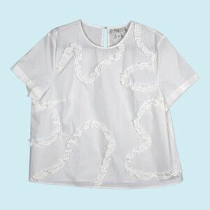 Kate Spade Target Top Size Large White Ribbon Detail Short Sleeve Cotton Blouse